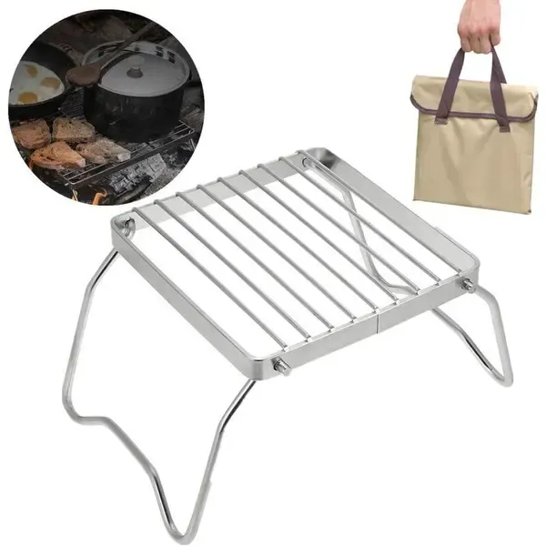 1 Piece Foldable Stainless Steel Campfire Grill Rack, Lightweight Cooking Grate for Camping, Hiking and Picnics, Silver โ image 2