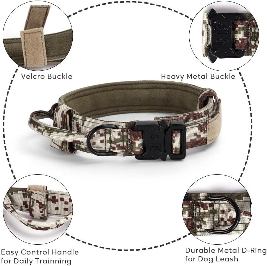 Tactical Dog Collar Adjustable Nylon Training Collar with Control Handle Khaki - M โ image 2