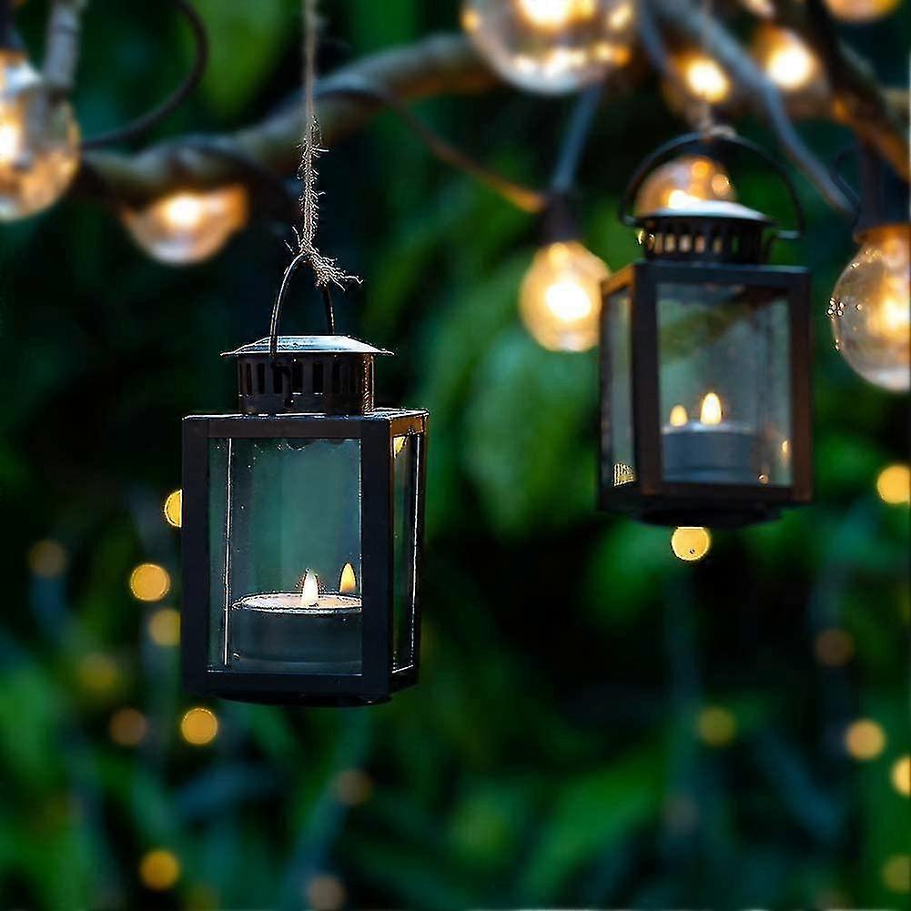 Lanterns for candles, garden lanterns, hanging small lanterns in vintage style for tea lights, Blue Light Tea Light Holder for Indoor and Outdoor, 2 pcs, black — image 3