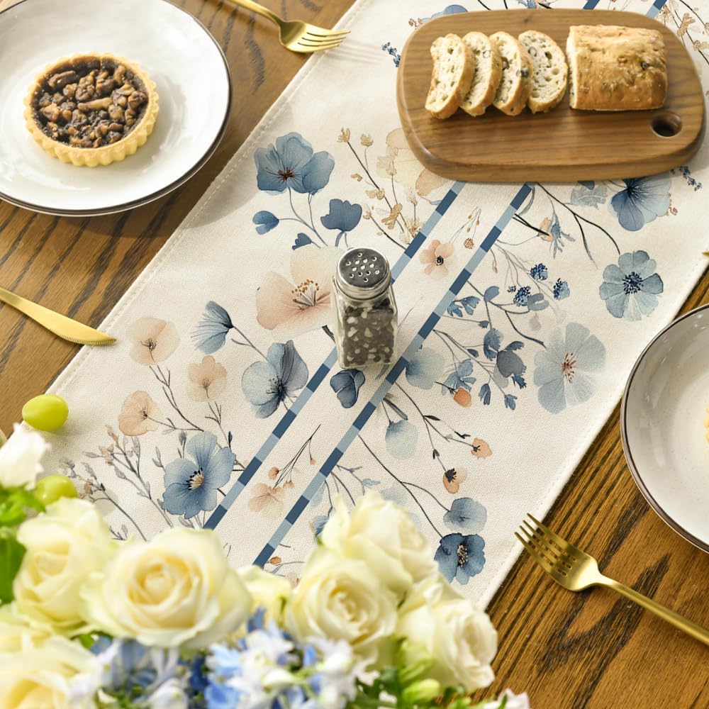 Bloom Flowers Floral Weeds Spring Table Runner, Seasonal Summer Kitchen Dining Table Decoration for Home Party Decor 13 × 72 Inch — image 6