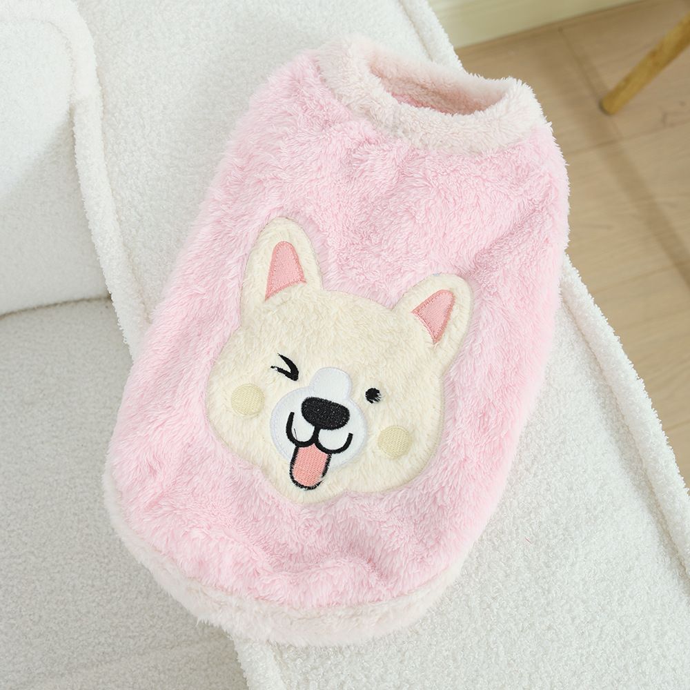Dog Vest Fleece Winter Warm Pet Clothing Happy dog style [pink] S [recommendation 1.0-2.5kg ]