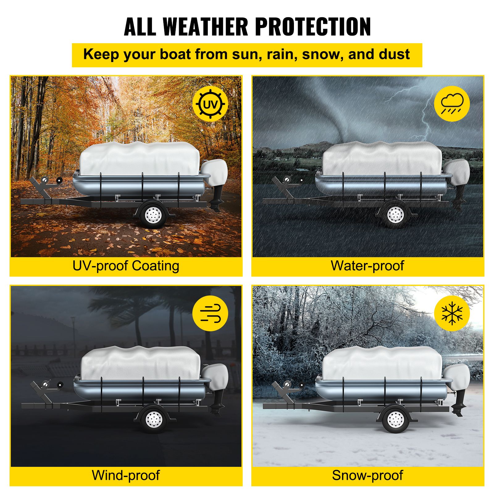 Pontoon Boat Cover, Fit for 17/'-20/' Boat, Heavy Duty 600D Marine Grade Oxford Fabric, UV Resistant Waterproof Trailerable Boat Cover with 2 Support Poles and — image 4