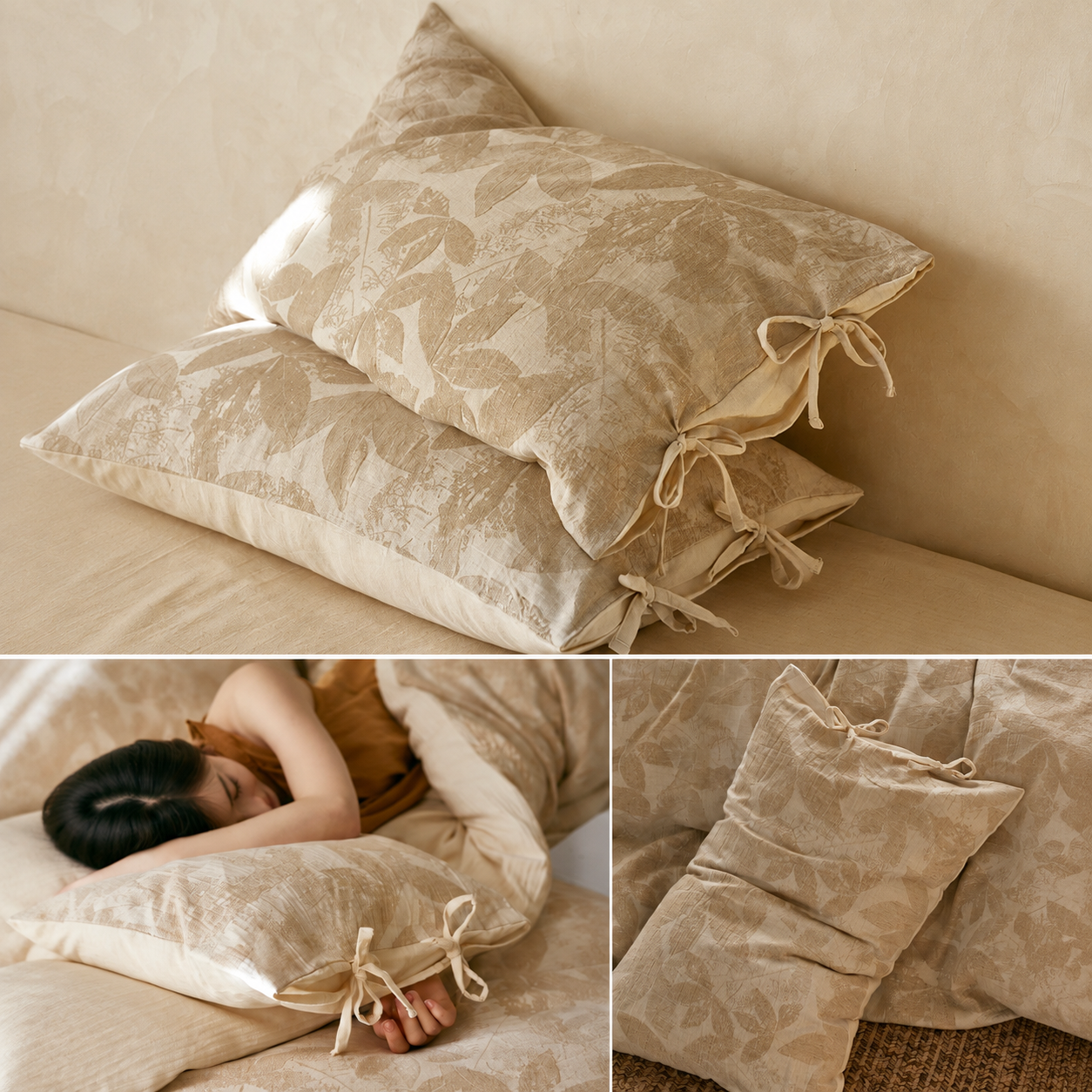 Linen Cotton Pillowcase Pair with Tie Closure Floral Pillow Covers 48x74cm (Style 4) โ image 2