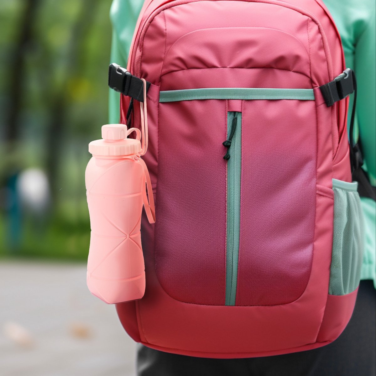 Water Bottle - Collapsible Water Bottle - Silicone Water Bottle - 600ml - Heat Resistant, Drop Resistant - Essential for Outdoor Travel (Green) — image 4
