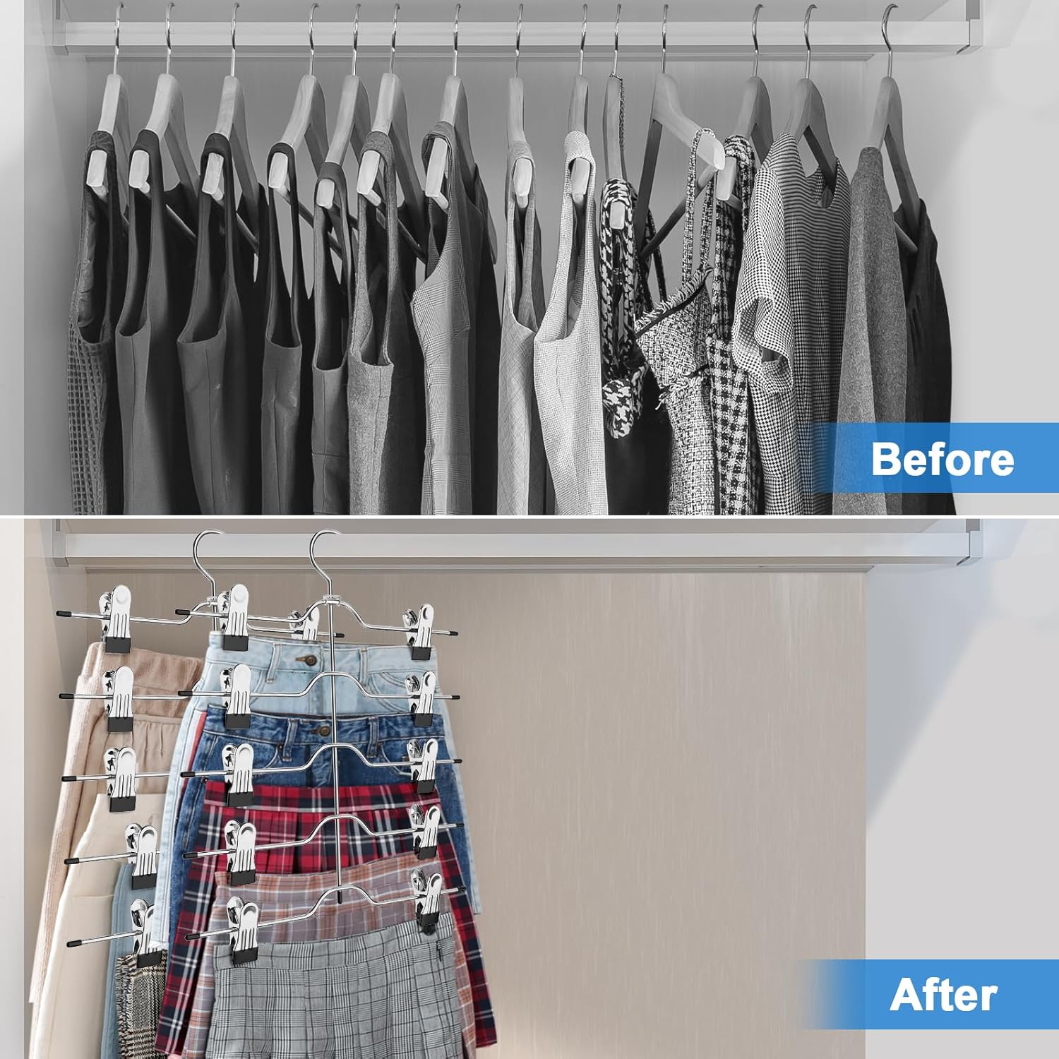 Pants Skirt Hangers with Clips, 2 Pack Pant Hangers Skirt Hangers Space Saving Closet Hanger Organizer Closet Organizers and Storage — image 4