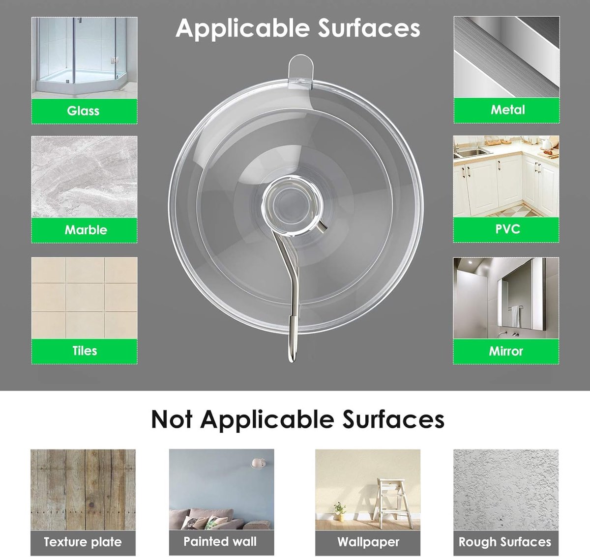 Suction Cup Hooks (12 Pieces) - Suction Cup Hooks - 1.77 Inch Clear Suction Cups - up to 3kg - with Metal Hooks - Threaded - Brute Strength - suction cup hooks — image 5
