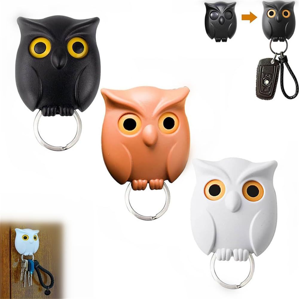 Key Holder,Magnetic Wall Mounted Night Owl Magnetic Wall Key,Automatic Open Close Eyes Owl Key Holder,with Wall Self-(3Pcs)