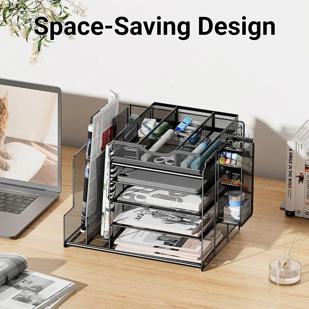 Multi Layer Desktop File Rack Storage Organizer Black Plastic for Office Home — image 5