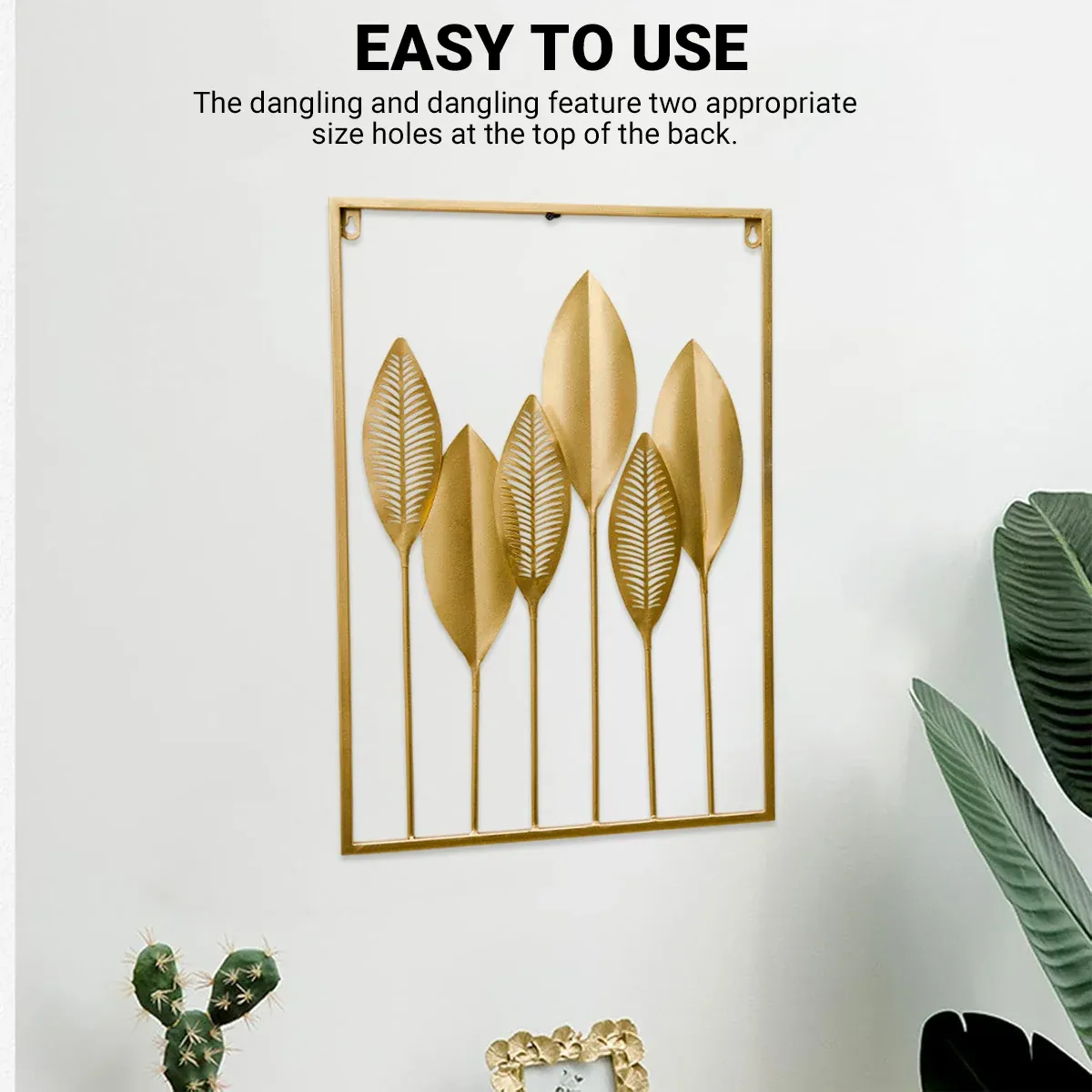 Metal Leaf Wall Hanging Decor Gold Iron Frame Living Room Porch 60 x 40cm โ image 4
