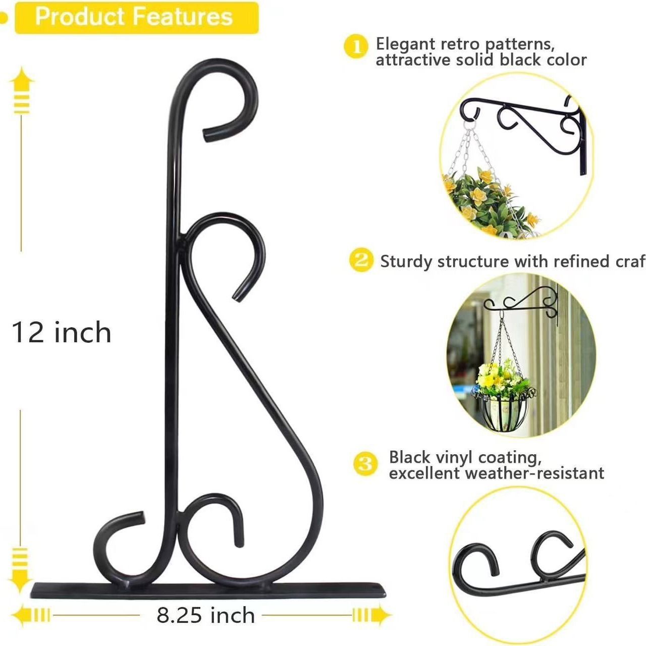 2 Pack 12 Inch Plant Hangers Outdoor Bracket, Indoor Wall Mount Metal Heavy Duty Rust-Resistant Bird Feeder Plant Hooks for Hanging Planters, Flower Baskets โ image 3