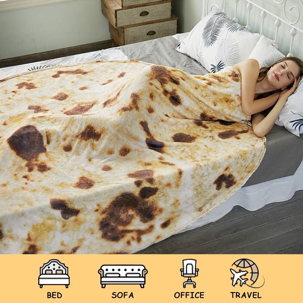 Burritos Tortilla Throw Blanket (Brown), Novelty Funny Round Blanket for Kids & Adults, Soft Flannel Tortilla Wrap Blanket(71", Adults) — image 5