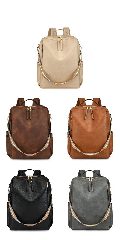 Beige Women's Vintage PU Leather Anti-Theft Backpack - Convertible Shoulder Bag & Laptop Rucksack for Travel & Daily Use โ image 2