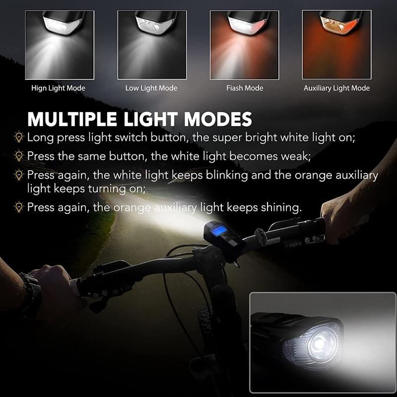 Bike Light Set Speedometer LED Bike Lights Horn LCD USB Bike Tail Light Black — image 4