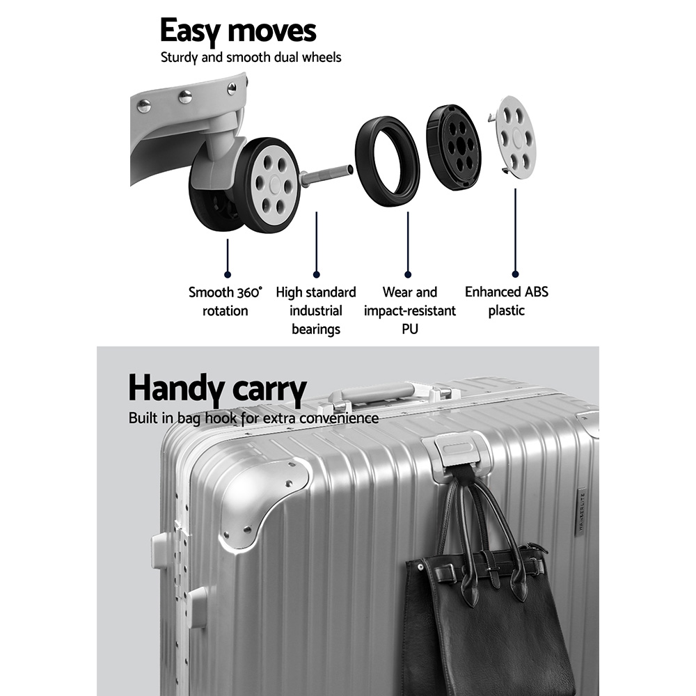 Wanderlite 28 Inch Luggage with TSA Lock Stainless Steel Wrapped Corners Hard Shell Travel Suitcase Luggage Case Silver — image 6