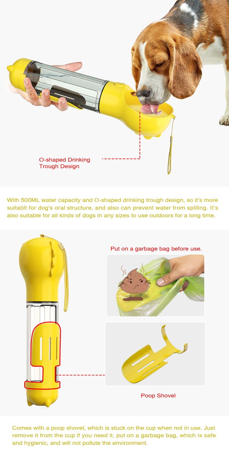 YES4PETS 4 in 1 Portable Pet Dog Puppy Cat Drinking Mug Water Feeder Bottle Valve Travel Bottle Yellow — image 4