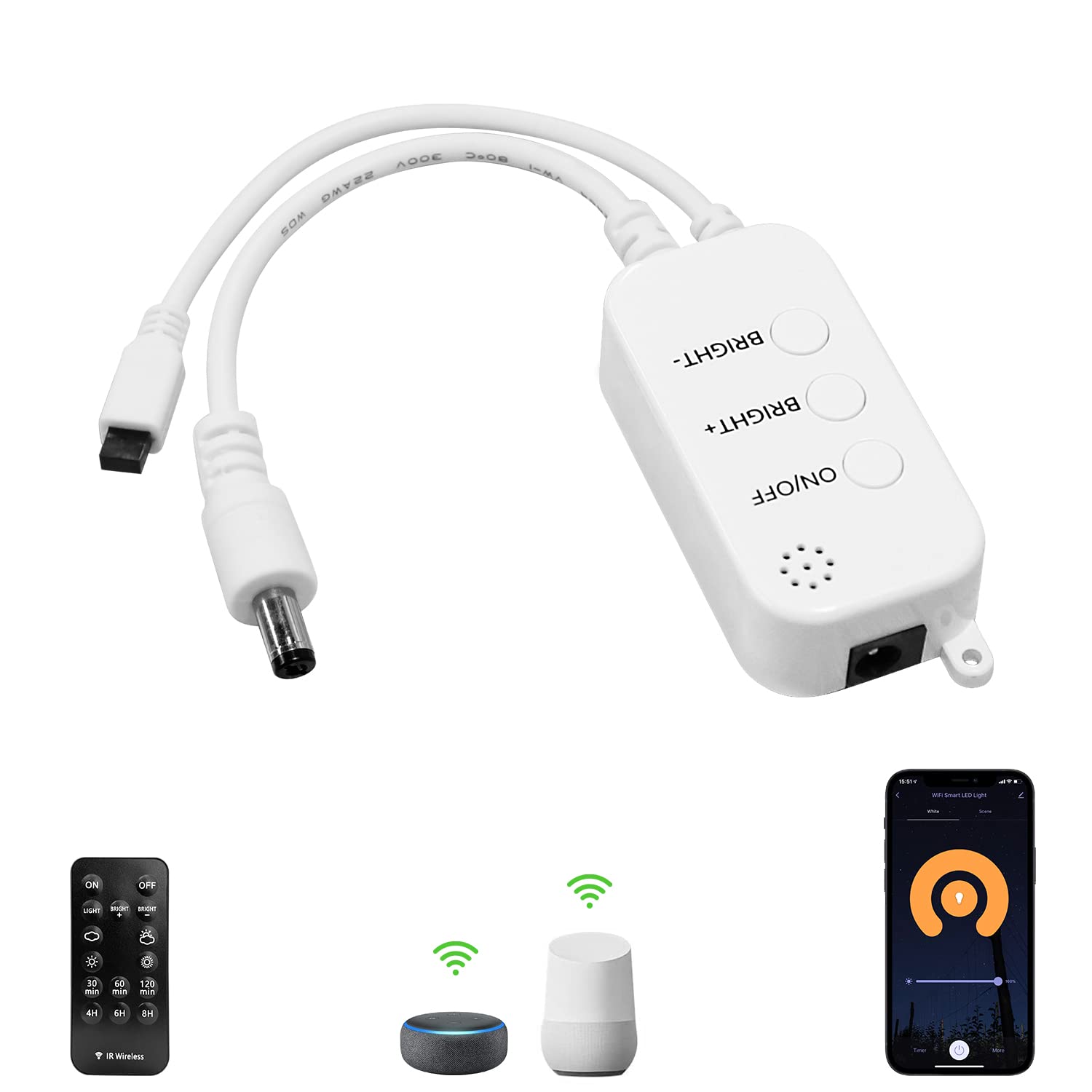 Smart WiFi Controller for Single Color Puck Lights, AIBOO Remote Control for LED Strip Lights, LED Neon Sign Compatible with Alexa & Google Assistant & IFTTT