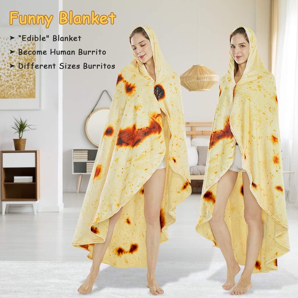 Burritos Tortilla Throw Blanket (Yellow), Novelty Funny Round Blanket for Kids & Adults, Soft Flannel Tortilla Wrap Blanket(71", Adults) — image 4