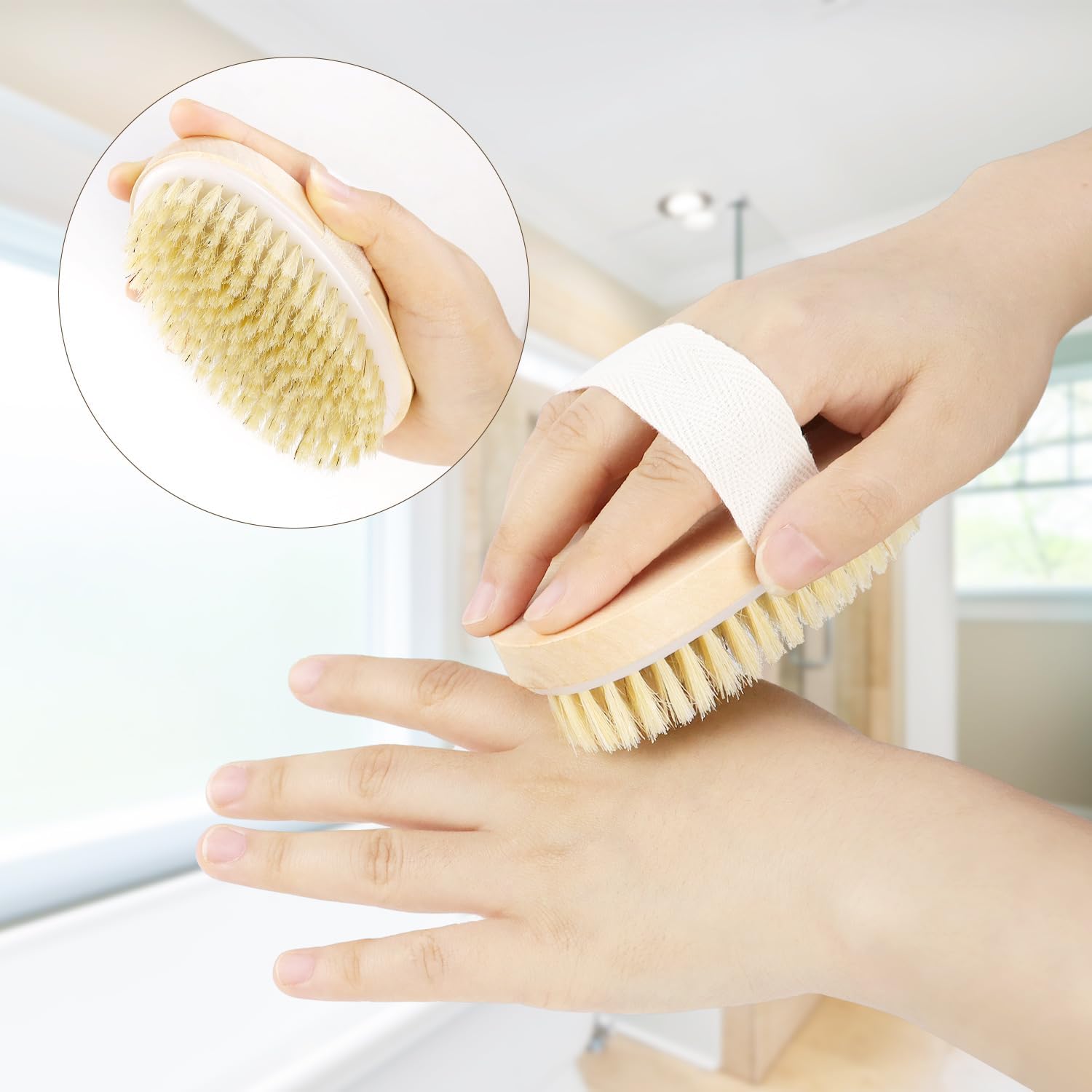 2 Pack Detachable Bath Bristle Brush, Wood Long Handle Dry Brushing Body Brush for Shower โ image 6
