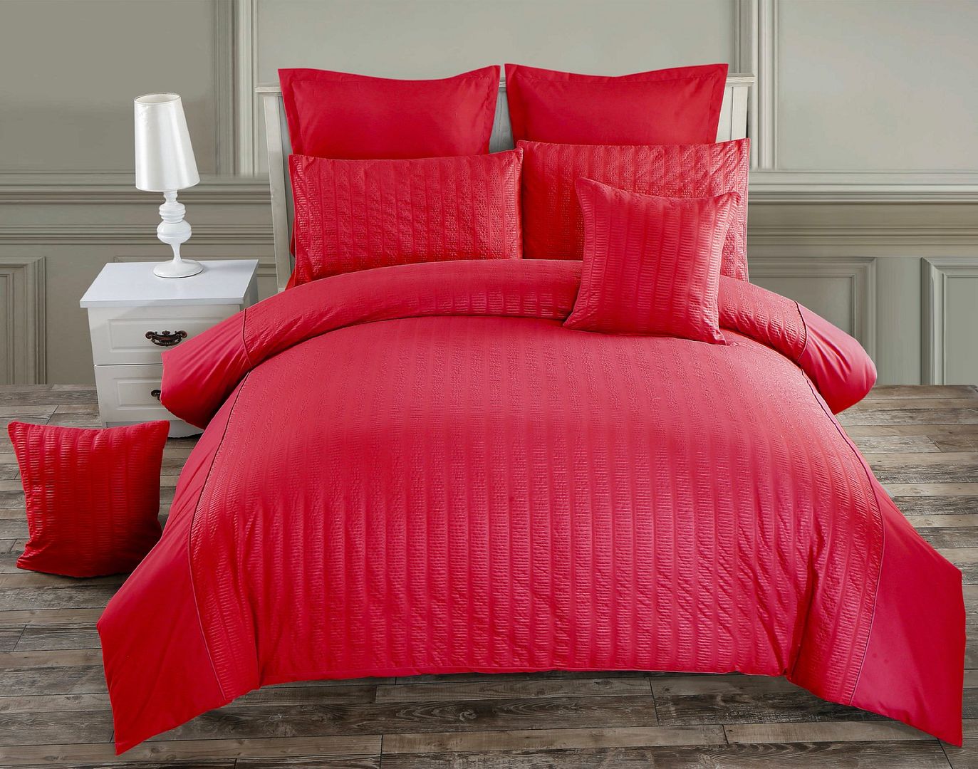 Seersucker King Size Quilt/Duvet Cover Set - Red — image 3