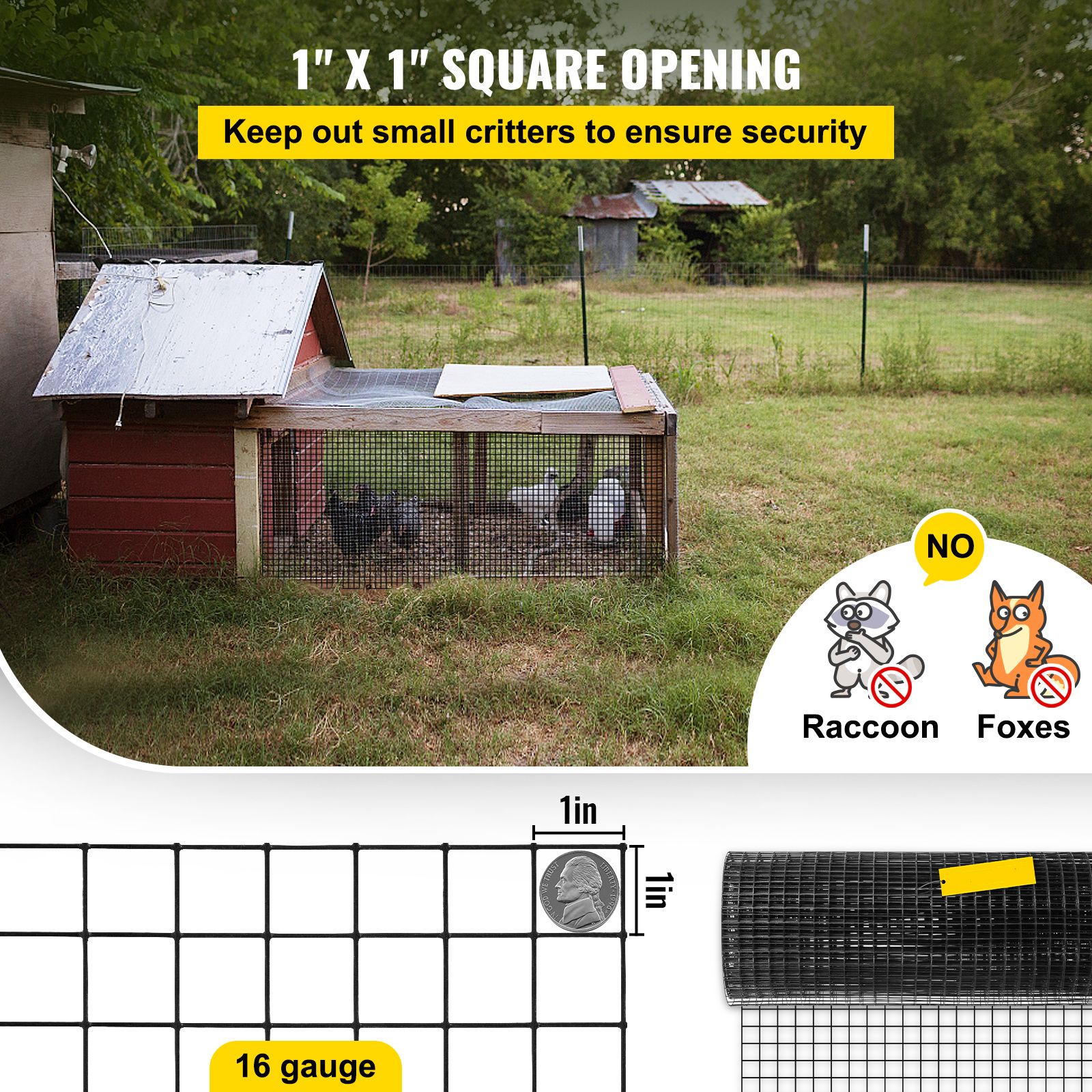Hardware Cloth, 24" x 100' & 1"x1" Mesh Size, Galvanized Steel Vinyl Coated 16 Gauge Chicken Wire Fencing with A Cutting Plier & A Pair of Fabric Gloves, for — image 4