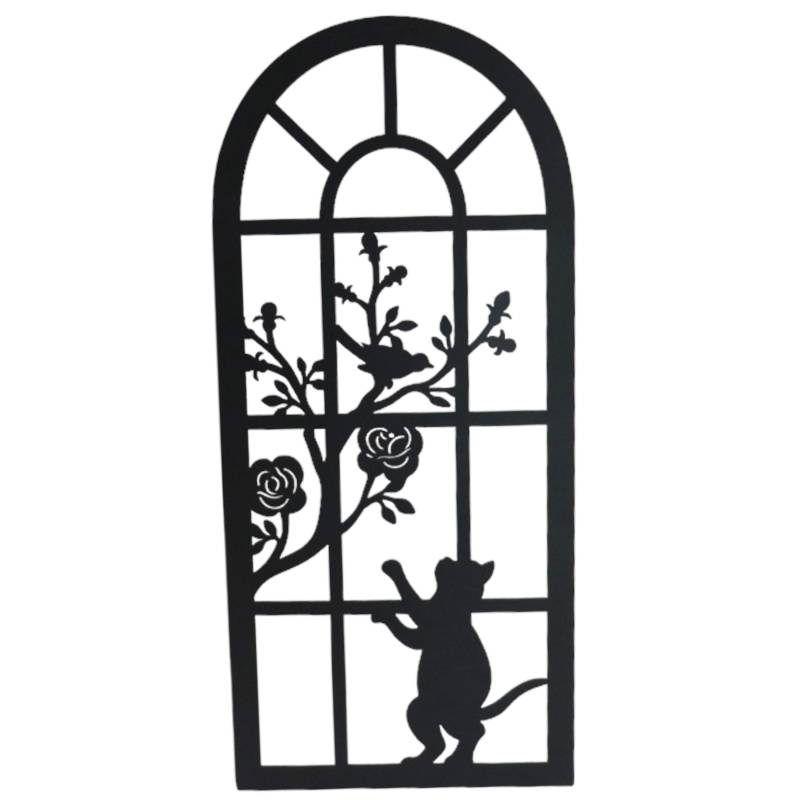Cat By The Window Metal Wall Art 25x56cm