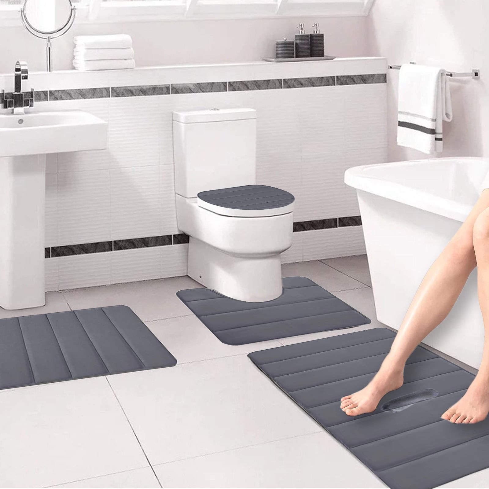 Memory Foam Toilet Rug, Non-Slip Bathroom Rugs, Toilet Rugs U Shaped Washable, Commode Contour Rug, Soft Comfortable Super Water Absorption #4_Dark Gray — image 5