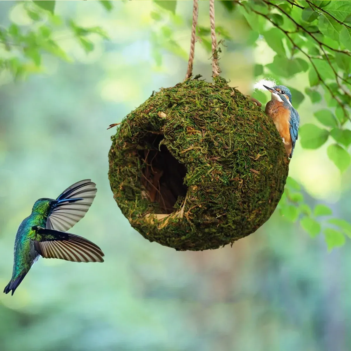 Hanging Bird Nest Moss Shelter Natural Hideout Nesting Hut Cage Decoration — image 4
