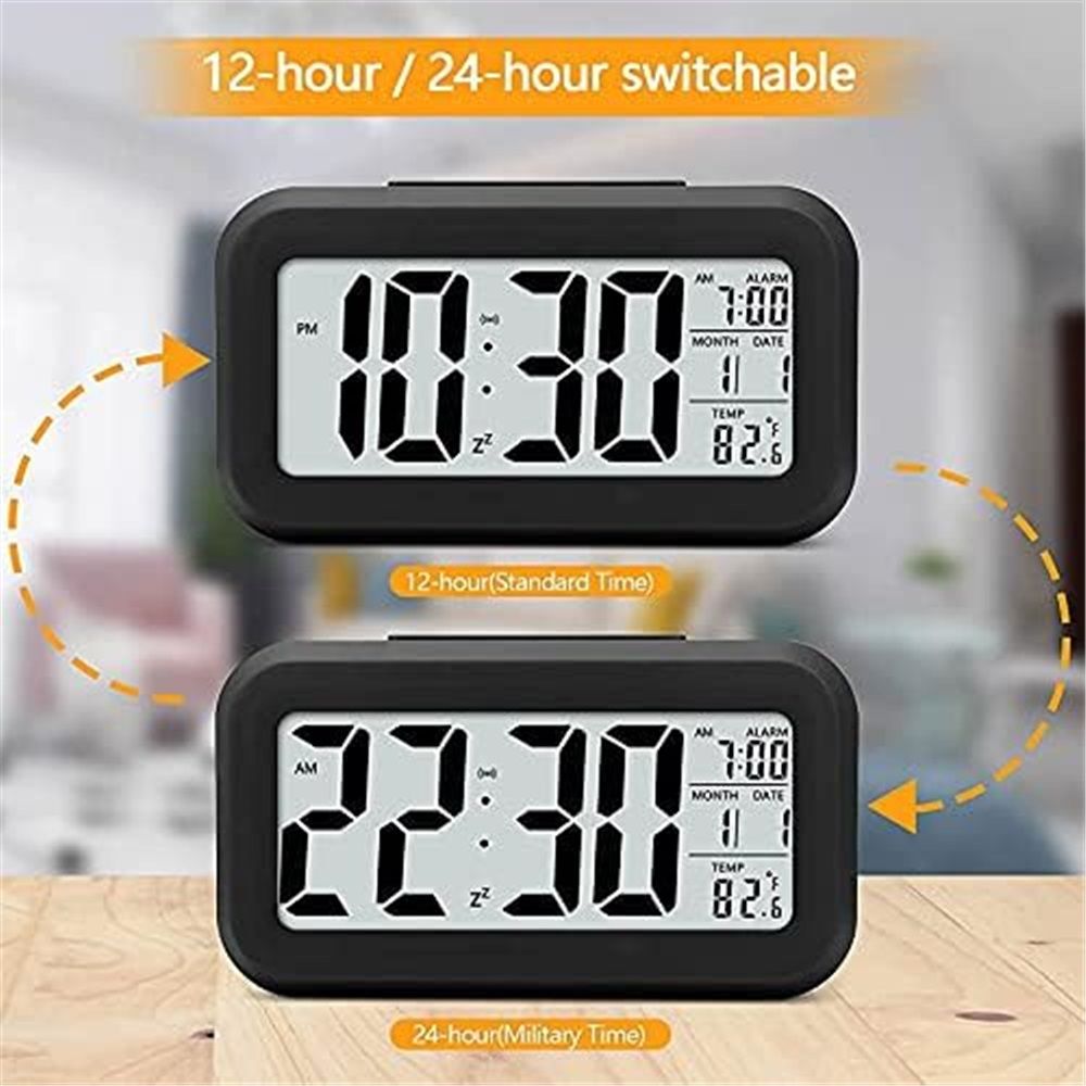 2pcs Digital Alarm Clock with Display, Desk Smart Electronic Small Clock with Indoor Temperature, Backlight, Battery Operated, for Home Bedroom Kids Office — image 3
