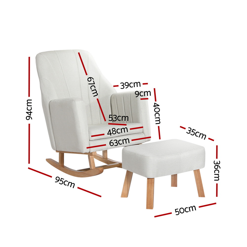 Artiss Rocking Chair Armchair Linen Fabric Beige Jonah โ image 2