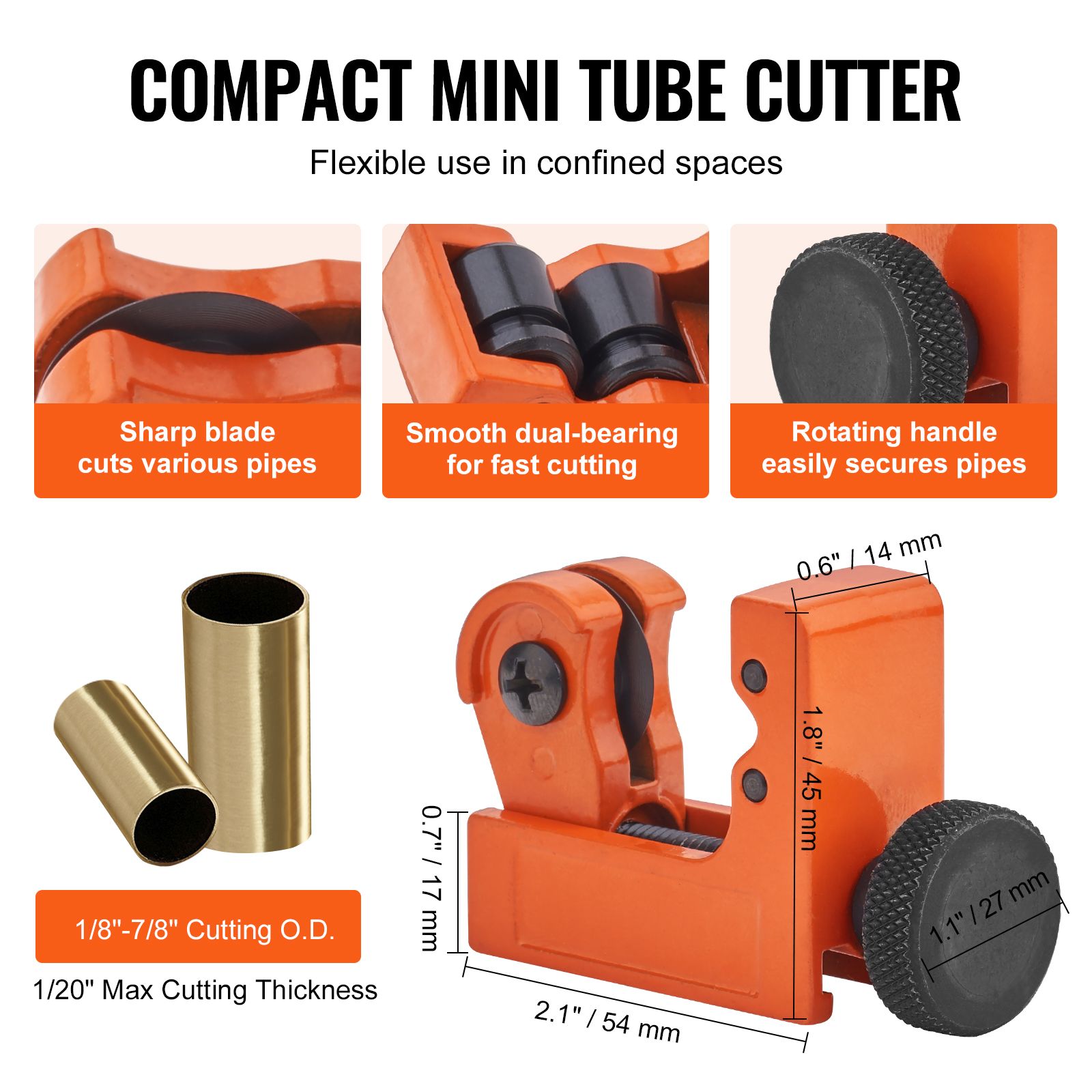 3PCS Tubing Cutter Set, 3/16"-2" O.D. Copper Pipe Cutter, 1/8"-7/8" O.D. Mini Tube Cutter and Deburring Tool, Heavy Duty Pipe Cutter Set for Copper, Aluminum โ image 5