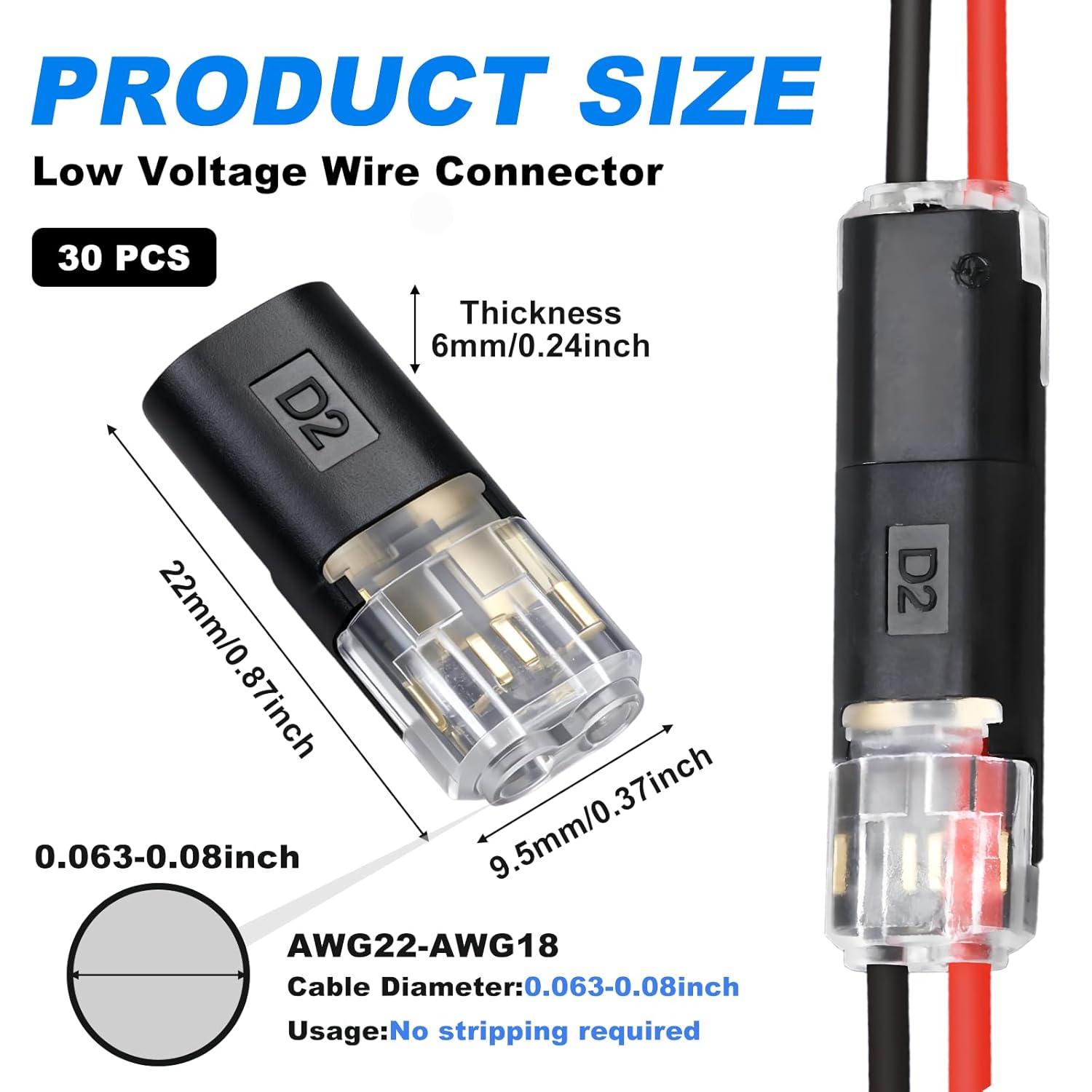 30PCS Double Wire Plug in Connector,Pluggable Low Voltage Wire Connector with Locking Buckle,Quick Disconnect Led Light Strip Connectors 2 Pin,No Wire â image 5