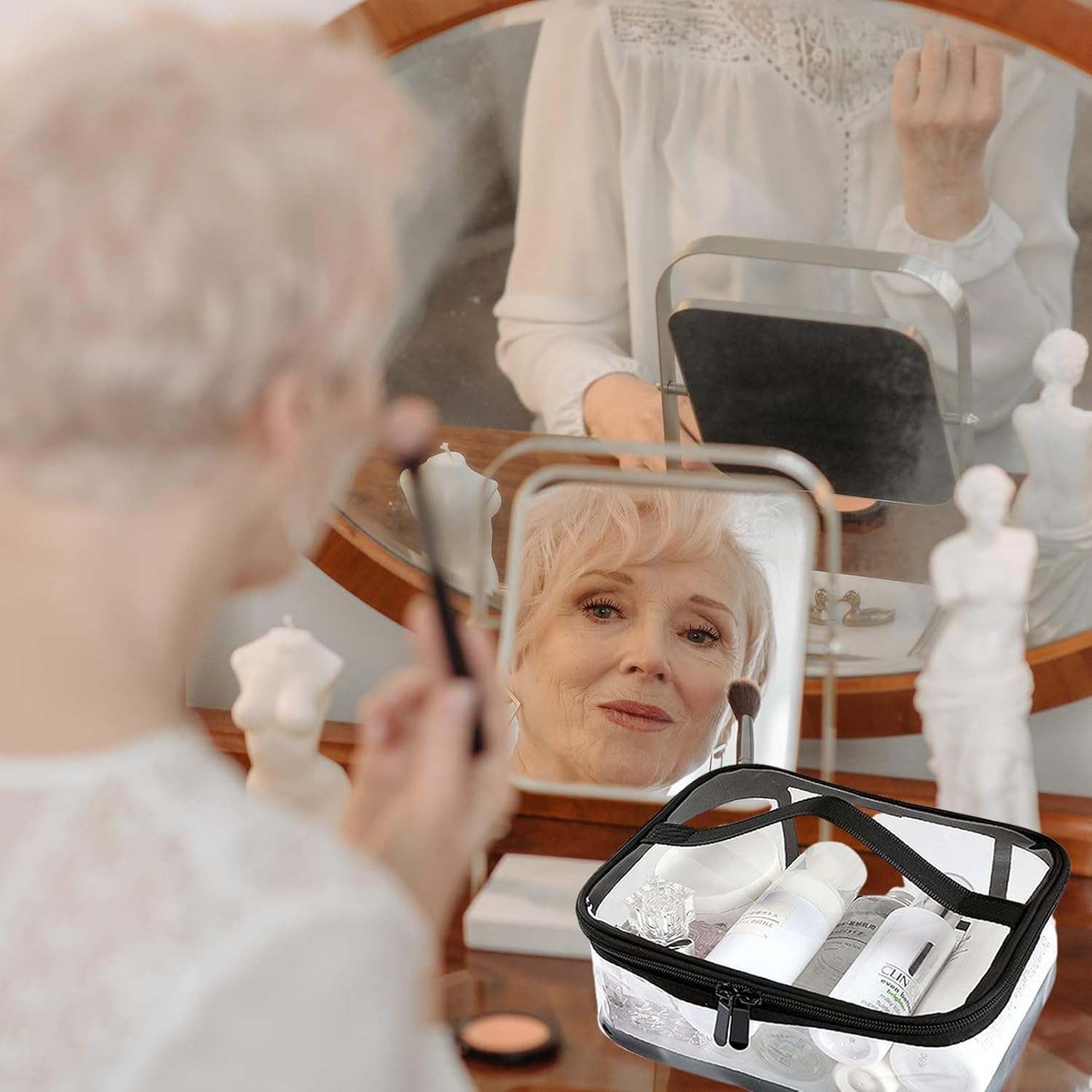 Transparent toiletry bags - 2 pieces of portable makeup bags Transparent cosmetic bag with handle - zip - waterproof travel bag โ image 4
