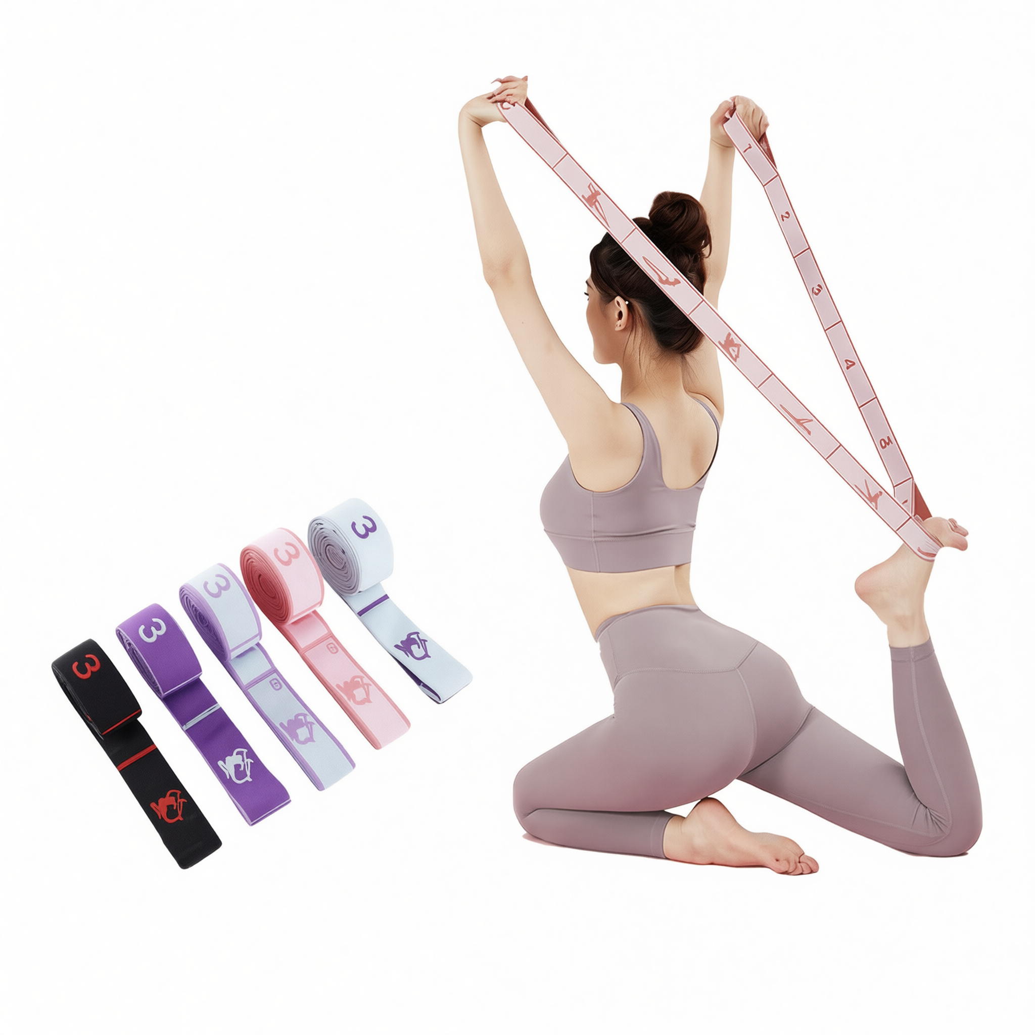 Resistance Band Yoga Fitness Digital Style Sky blue-digital style [12 grids] — image 2