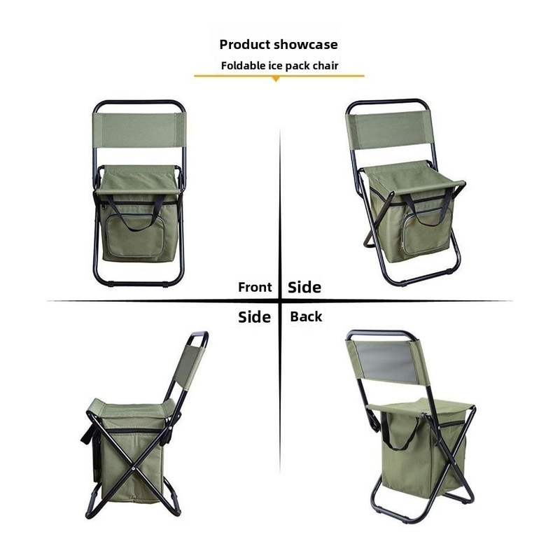 Military green 3-in-1 Portable Folding Camping Chair with Built-in 10L Cooler Bag Lightweight Backpack Stool for Fishing Beach and Outdoor Picnics — image 5