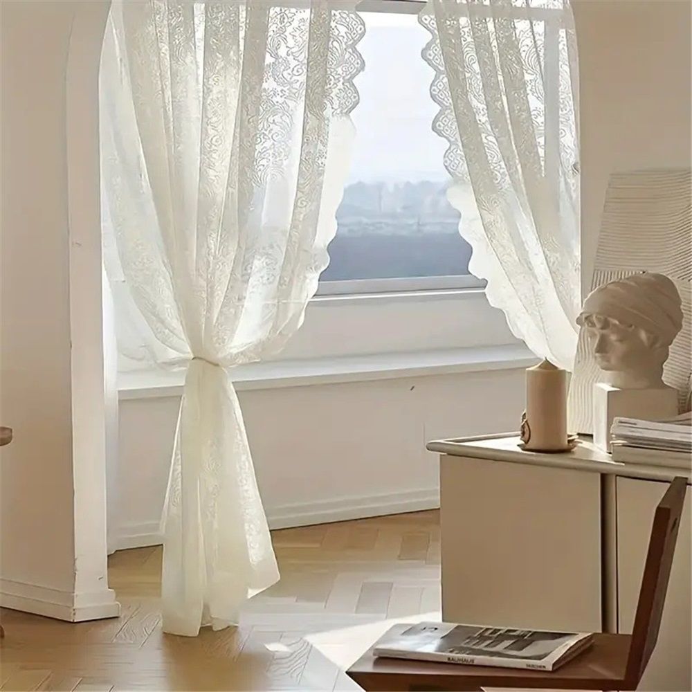 Vintage Lace Curtains 84 Inches Long-Romantic Flowers and Branch Sheer Lacy Curtains for Living Room French Door 1 Pair Rod Pocket, 55 x 84 Inch Ivory — image 4