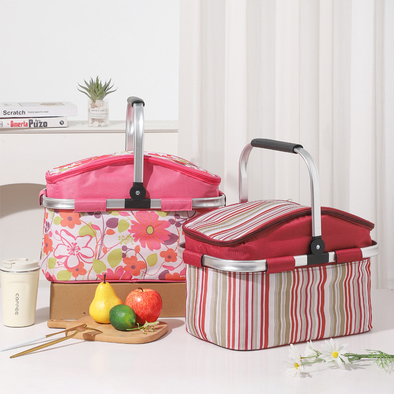 Green and Colored Stripes Large 27L Foldable Insulated Picnic Basket Cooler Bag - Lightweight Thermal Hamper with Aluminum Handles for Outdoor, Shopping & โ image 3