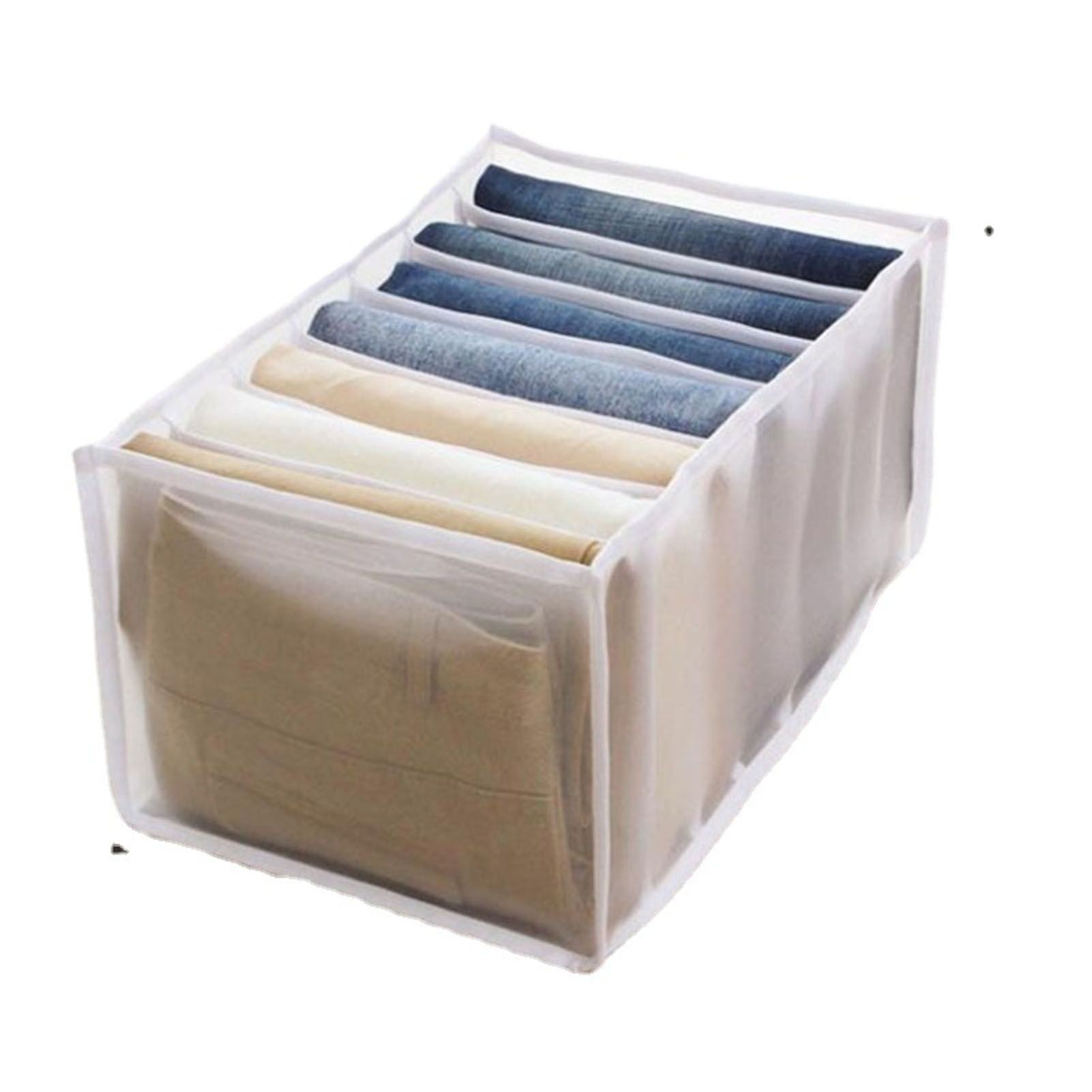 2Pcs White 7 Gird Pants Divider Storage Box Pants 7 Compartment Closet Pants Storage Case Organizer — image 2