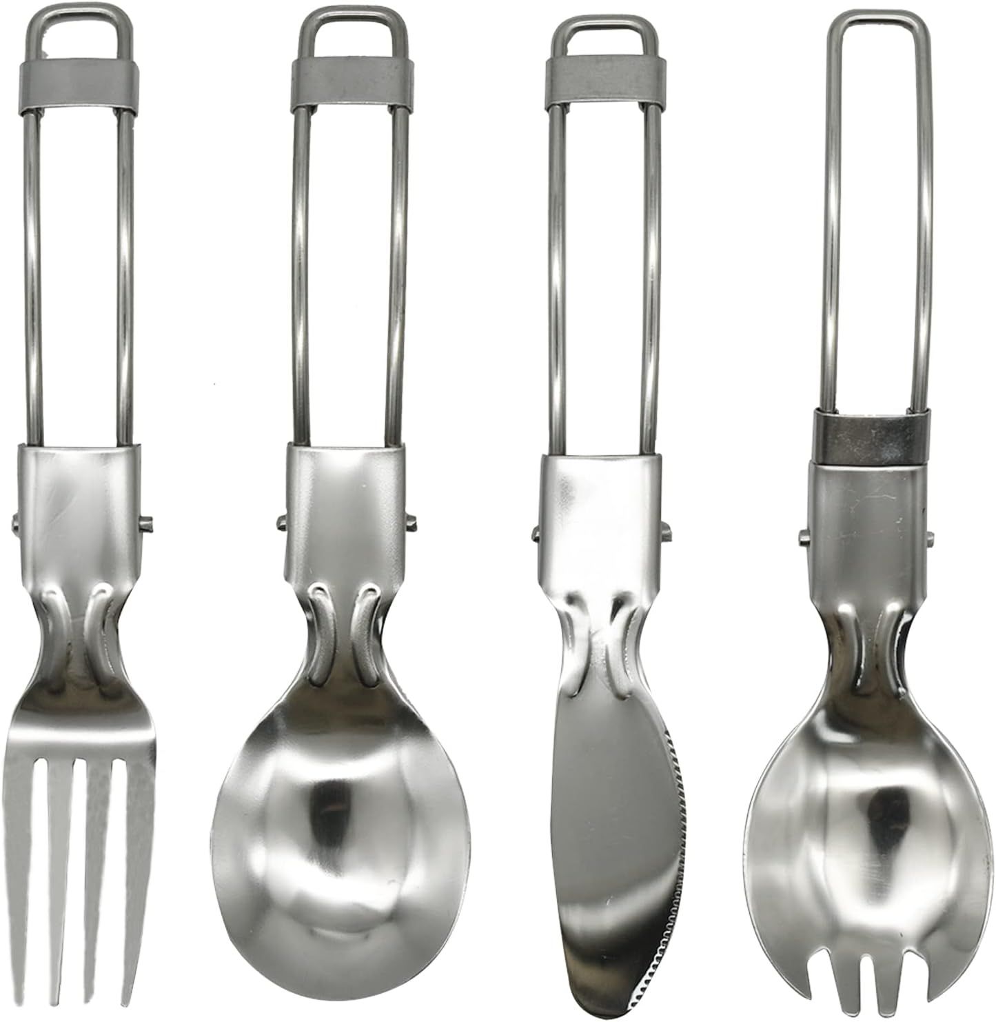 4Pcs Folding Camping Utensils Set Portable Stainless Steel Flatware include Dishwasher Safe Spoon Fork Knife for Picnic Travel Hiking Backpacking