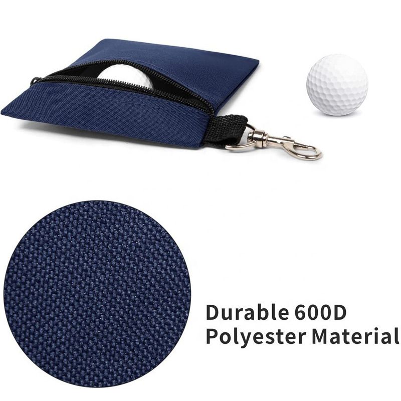 Blue Golf Ball Pouch with Zipper and Metal Clip - Durable Nylon Storage Bag for Balls, Tees and Divot Tools - Portable Waist Accessory Organizer for โ image 3