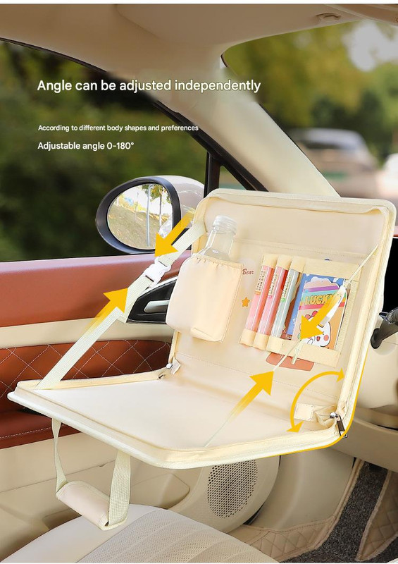 Pink Foldable Car Back Seat Organizer Tray - PU Leather Travel Desk with Tablet Holder — image 5