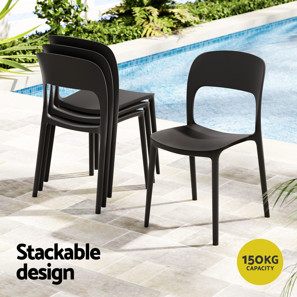 Gardeon 4PC Outdoor Dining Chairs Stackable PP Patio Chair Garden Furniture Black — image 5