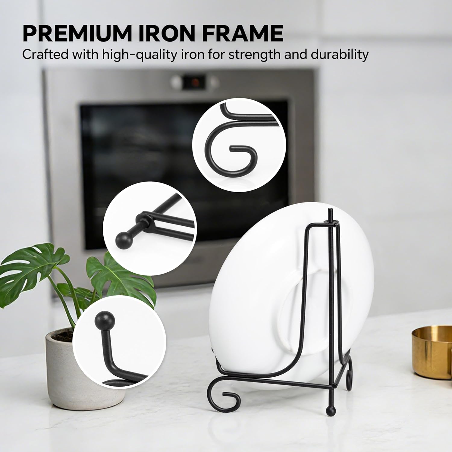 (4 pack)Iron Display Stand, Black Iron Easel Plate Display Photo Holder Stand, Displays Picture Frames, Decorative Plates, Tablets and Art 4 Inch — image 4