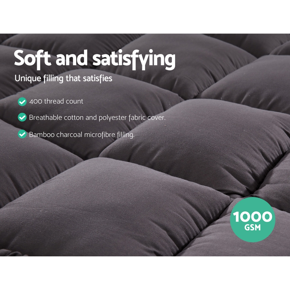 Giselle Bedding Bamboo Charcoal Filling Pillowtop Topper 1000GSM 5cm Thick Pillowtop Pad for Back Pain Relief Washable with 45cm Deep Pocket Queen โ image 5