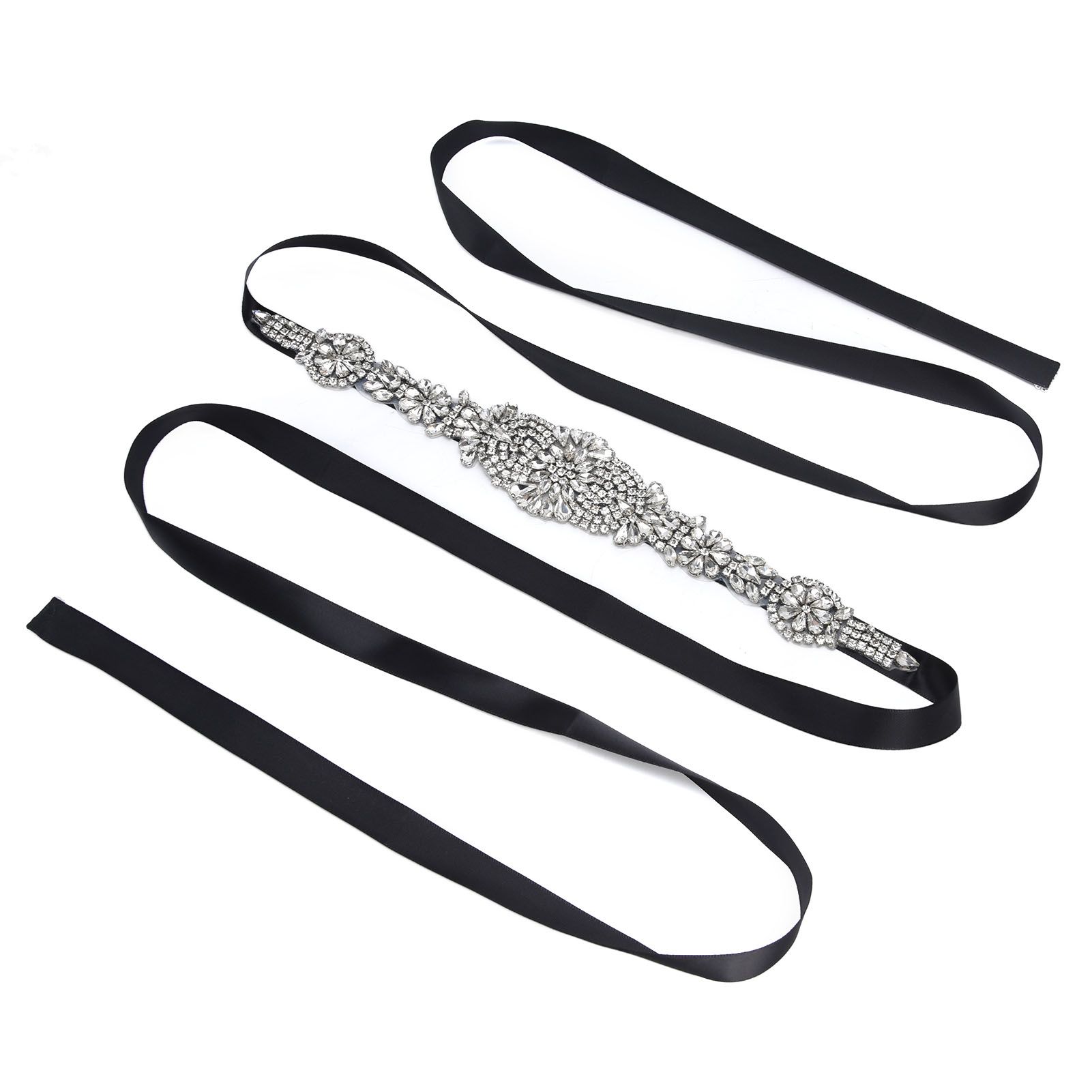 Rhinestone Wedding Dress Belt Elegant Waistbelt Clothes Accessories for Bride BridesmaidBlack — image 6