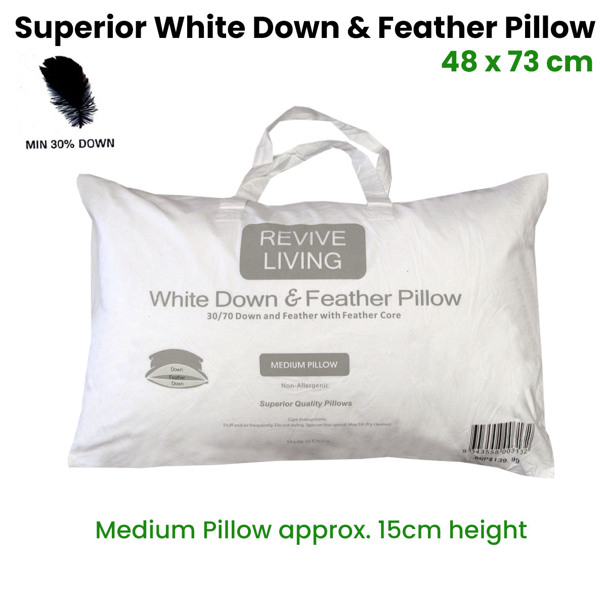 70% Feather 30% Down Superior Medium Standard Pillow 48 x 73 cm โ image 2