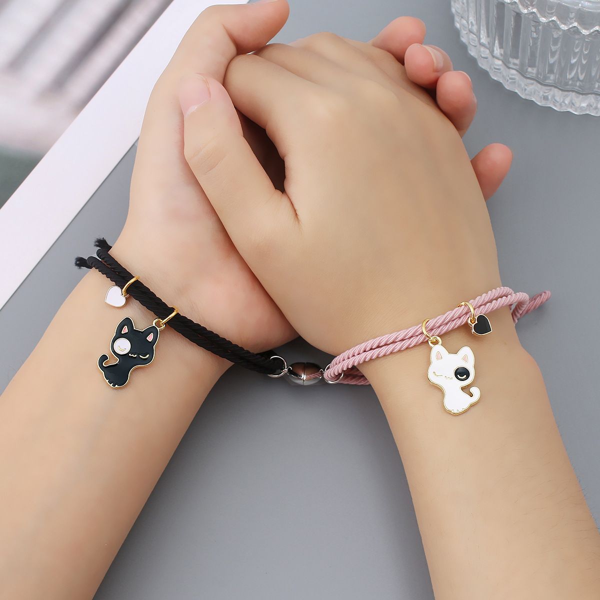 Personalized Braided Couples Bracelet Cute Charm Cat Bracelets Handmade Adjustable Braided Rope Matching (3pcs) — image 4