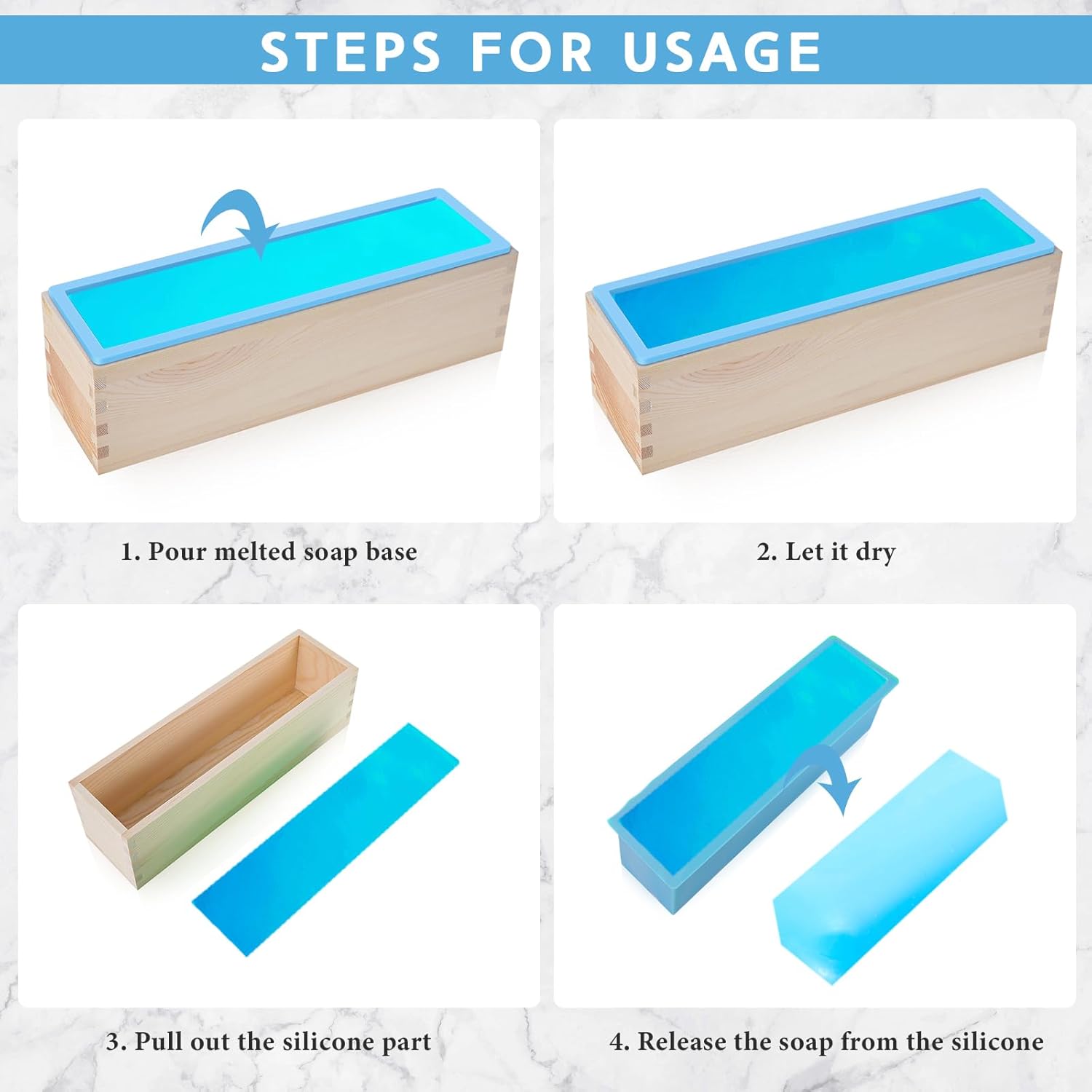 3 Pcs 42oz Soap Loaf Mold Flexible Rectangular Silicone Soap Molds Wood Box Tray Making Supplies for Homemade Craft DIY Tool(Green, Pink, Blue) โ image 2