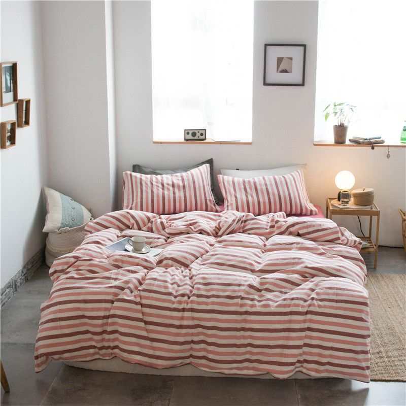 Cotton 4 Piece Set Modern Minimalist White Bed sheet kit_1.8m bed-quilt cover 200 × 230cm (four-piece set)