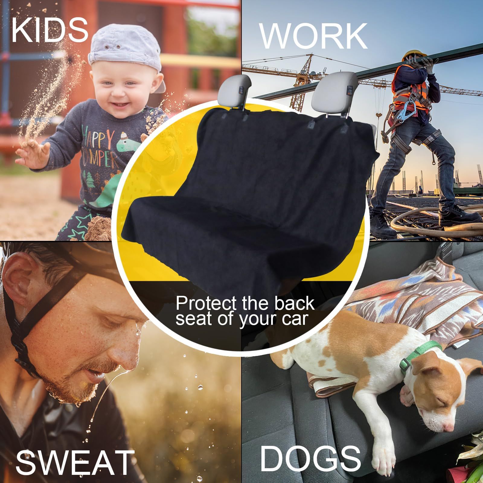 Back Seat Cover for Car Trucks Van SUV,Waterproof Rear Bench Towel Seat Covers for Dogs and Kids,Automotive Backseat Protector (Black) — image 4