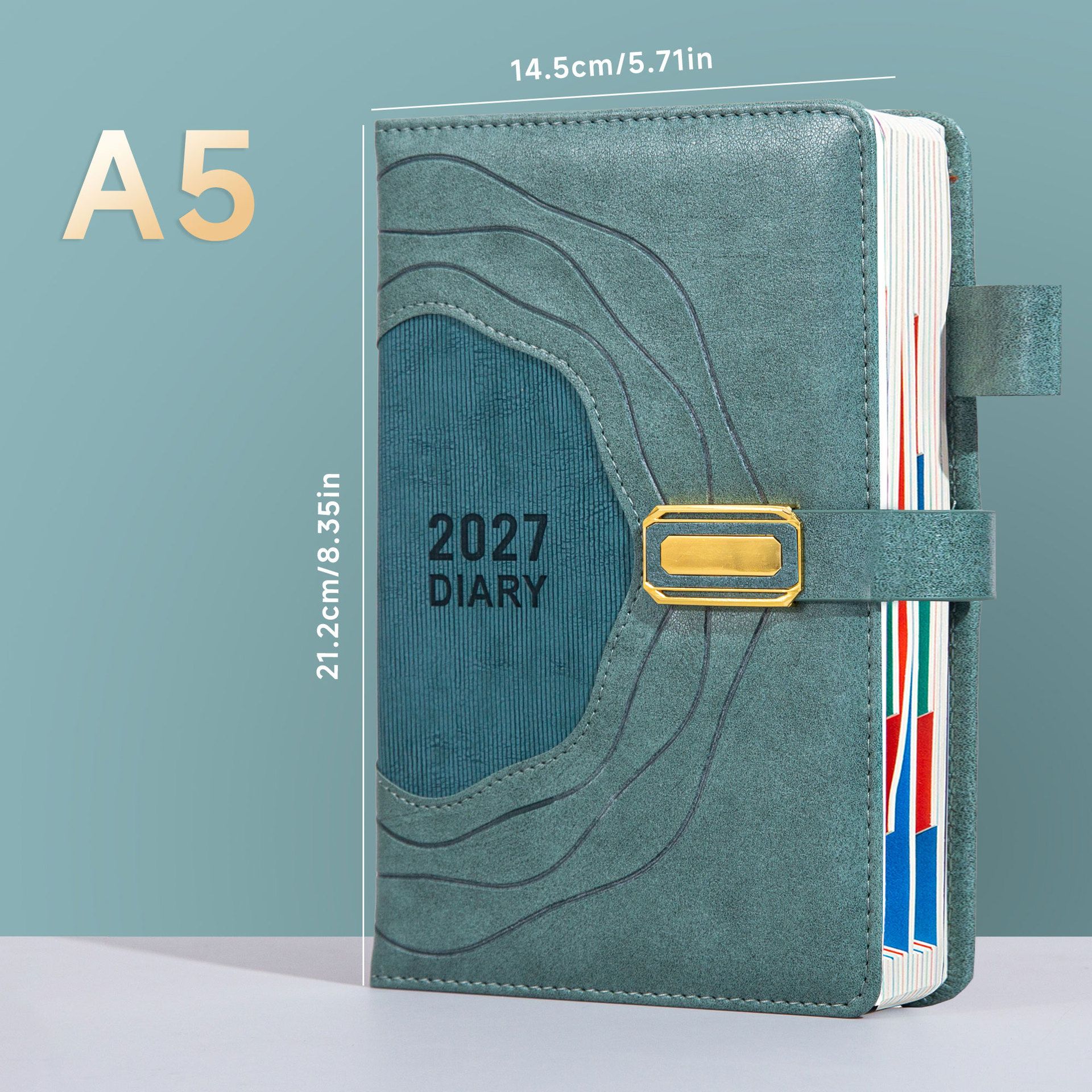 2027 A5 Vintage Annual Planner | Daily Planning + Weekly & Monthly Notes, Academic Style Faux Leather Cover, Efficient Time Management（GREEN)